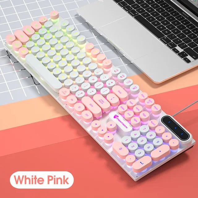 Pinson Gaming Robotic Feel Chicken Eating Game Glow Keyboard Cable Punk Color Block Keyboard Computer Notebook External Keyboard