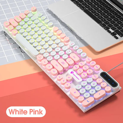 Pinson Gaming Robotic Feel Chicken Eating Game Glow Keyboard Cable Punk Color Block Keyboard Computer Notebook External Keyboard