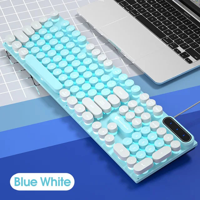Pinson Gaming Robotic Feel Chicken Eating Game Glow Keyboard Cable Punk Color Block Keyboard Computer Notebook External Keyboard
