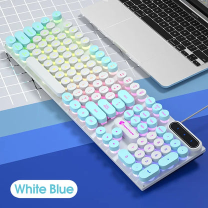 Pinson Gaming Robotic Feel Chicken Eating Game Glow Keyboard Cable Punk Color Block Keyboard Computer Notebook External Keyboard
