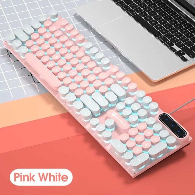 Pinson Gaming Robotic Feel Chicken Eating Game Glow Keyboard Cable Punk Color Block Keyboard Computer Notebook External Keyboard